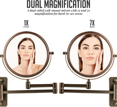 new OVENTE 7" Wall Mounted Makeup Mirror with 1X/7X 8.5"L x 6.8"W, Antique Bronze OVENTE - KOEEK
