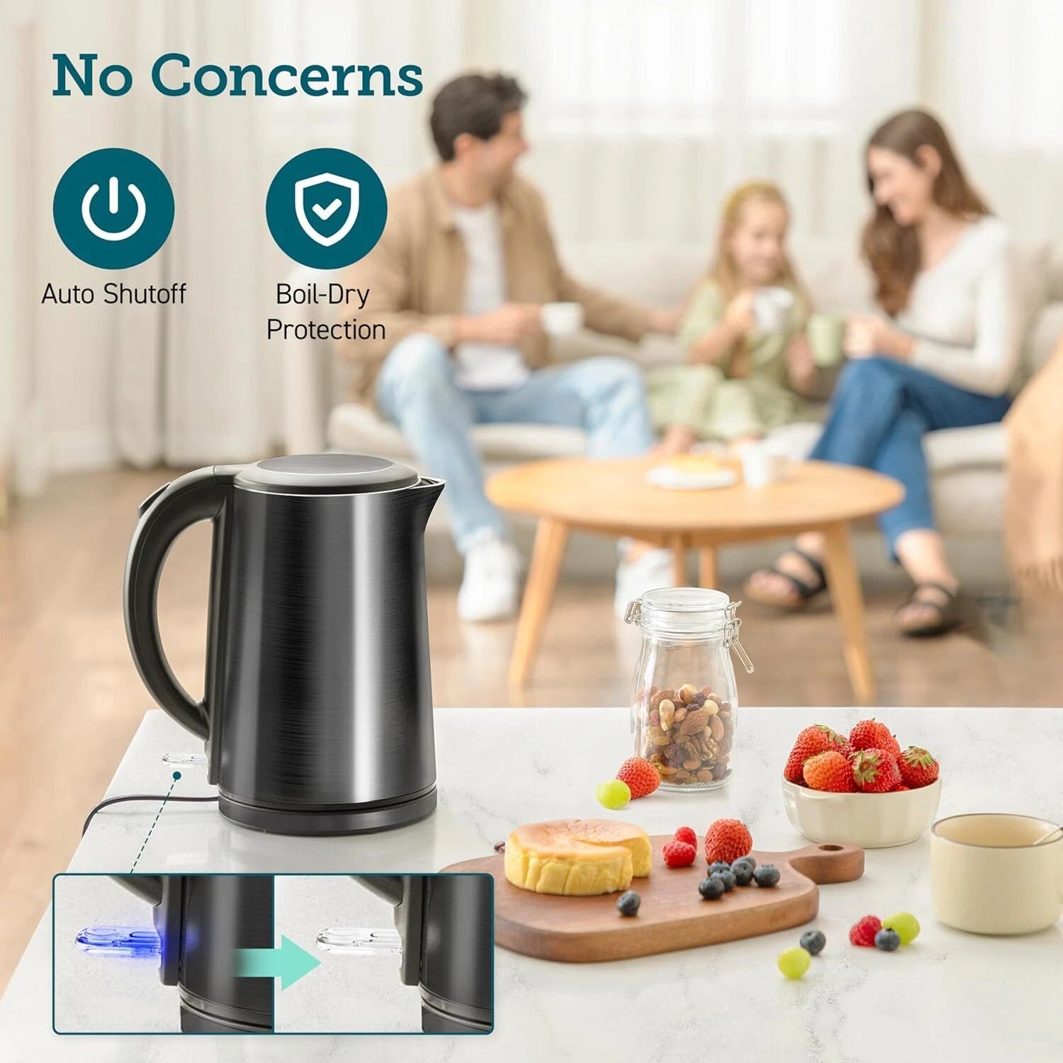 Electric kettle, double wall stainless steel, 1.5 liters/1500 watts, black 07FC0E-D4 - KOEEK