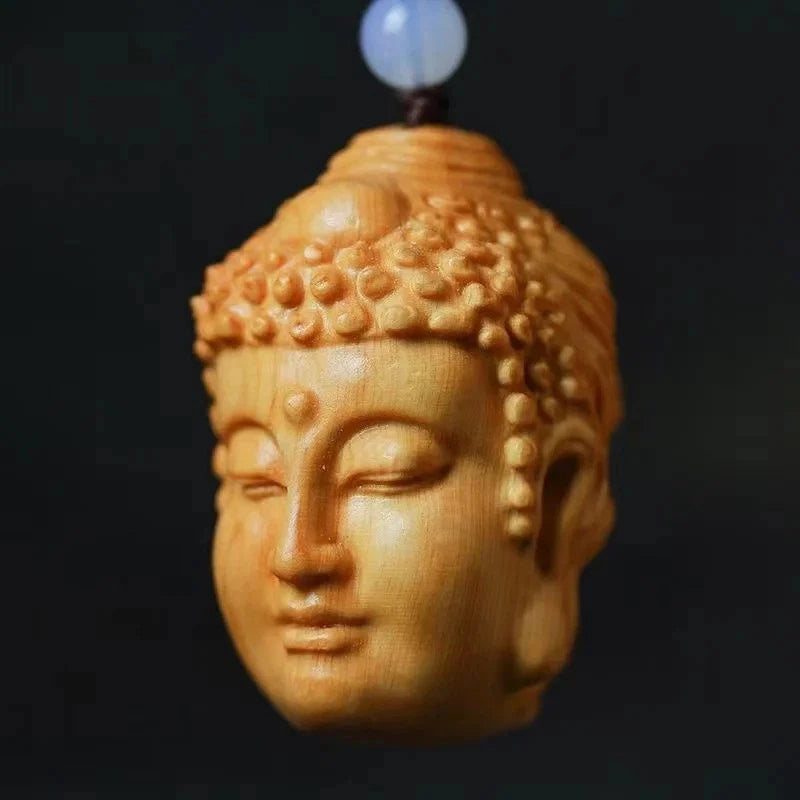 Natural Wood Hand-carved Buddha and Demon Between Buddhism Pendant Portable 07FC0E-D4 - KOEEK