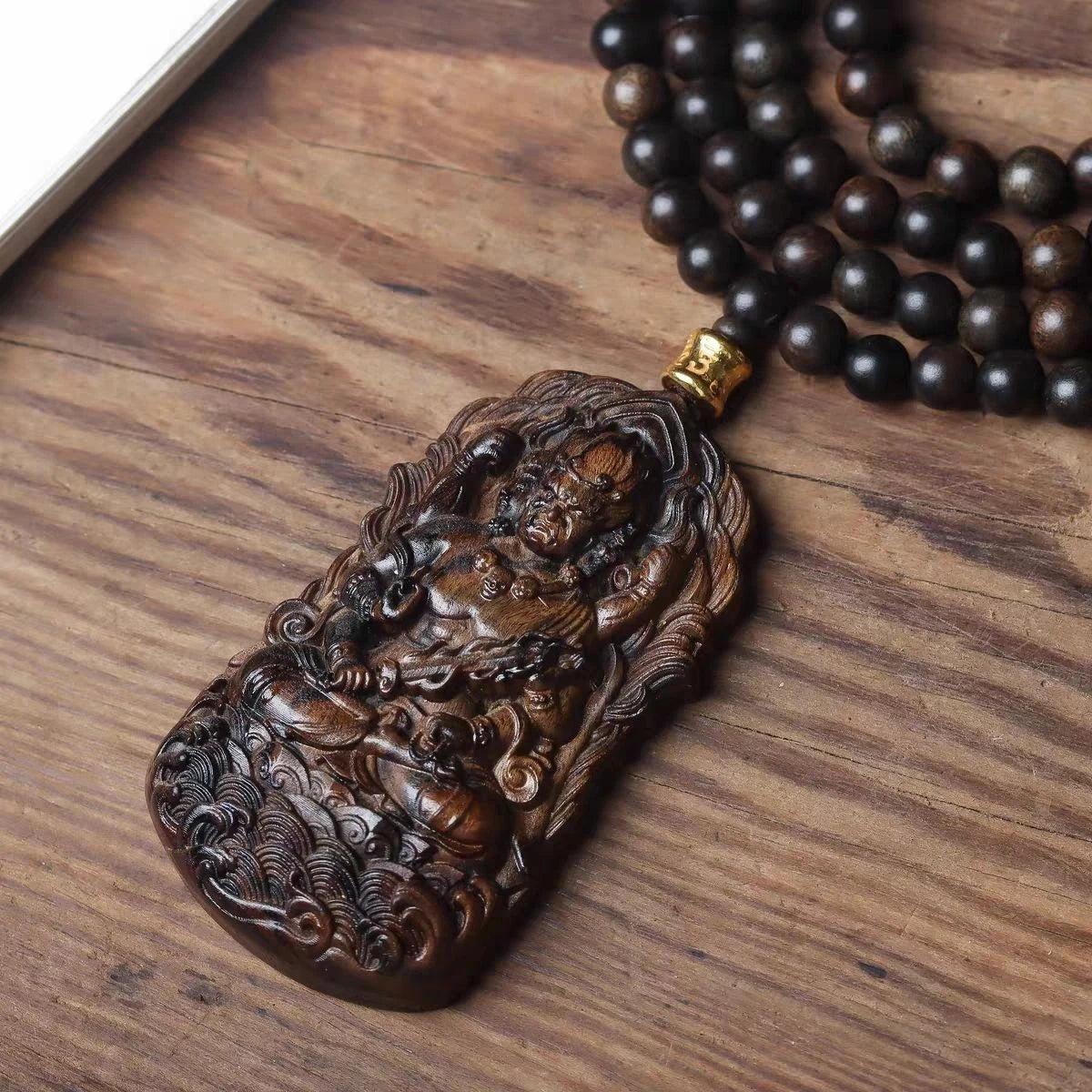 Nha Trang Agarwood Acala Pendant Necklace Zodiac Guardian Deity Charm 07FC0E-D4 - KOEEK