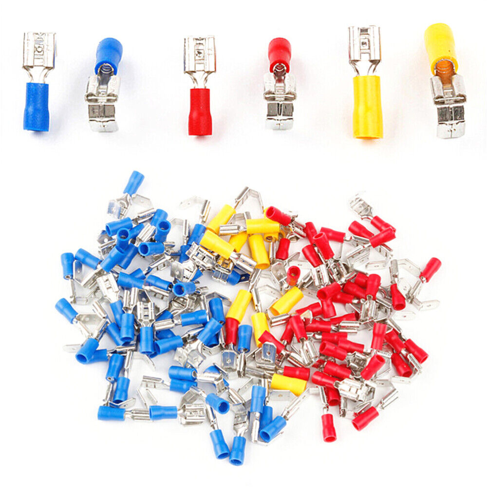 new 100Pcs Piggy Back Spade Connector Crimp Electrical Terminal 10-22AWG (Red Blue