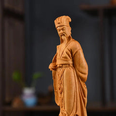 15cm Chinese Boxwood Hand-carved Zhuge Liang Sculptures Home Decoration 07FC0E-D4 - KOEEK
