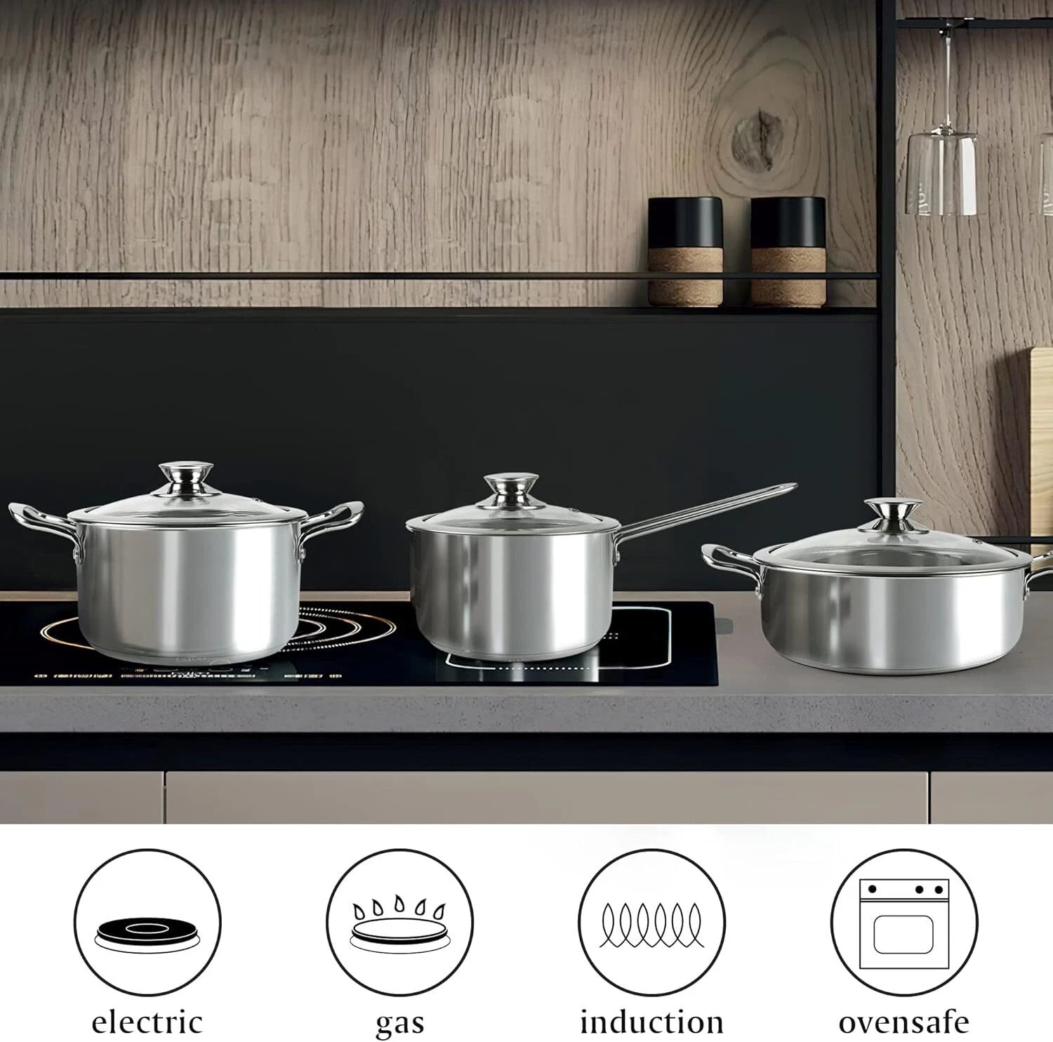 6 Piece Cookware Set, Stainless Steel Cookware Set,Nonstick Kitchen Cookware Set 07FC0E-D4 - KOEEK
