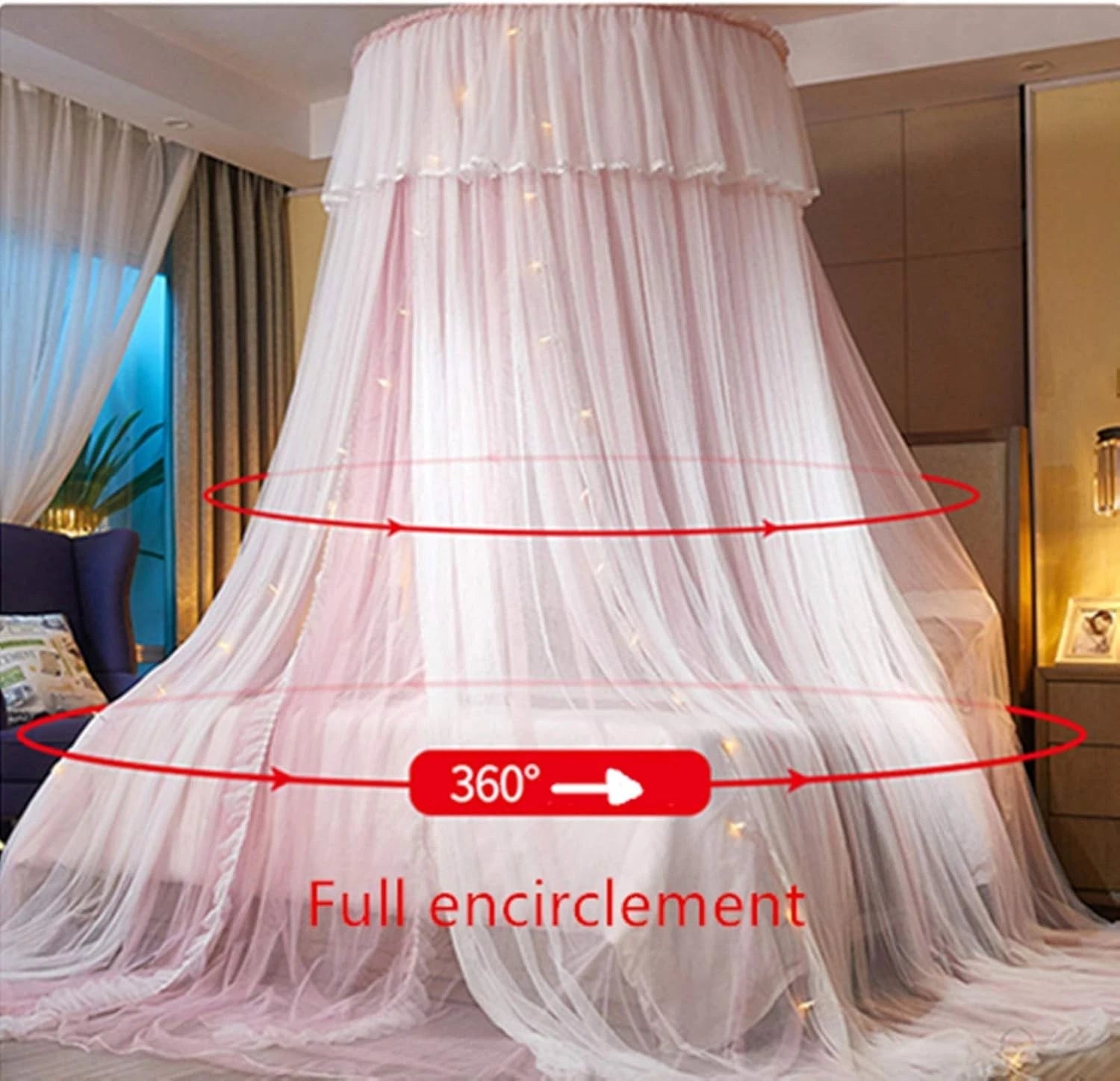 Bed Canopy Princess for Girls,Bed Canopy Curtain Double Layer Sheer Mesh 07FC0E-D4 - KOEEK