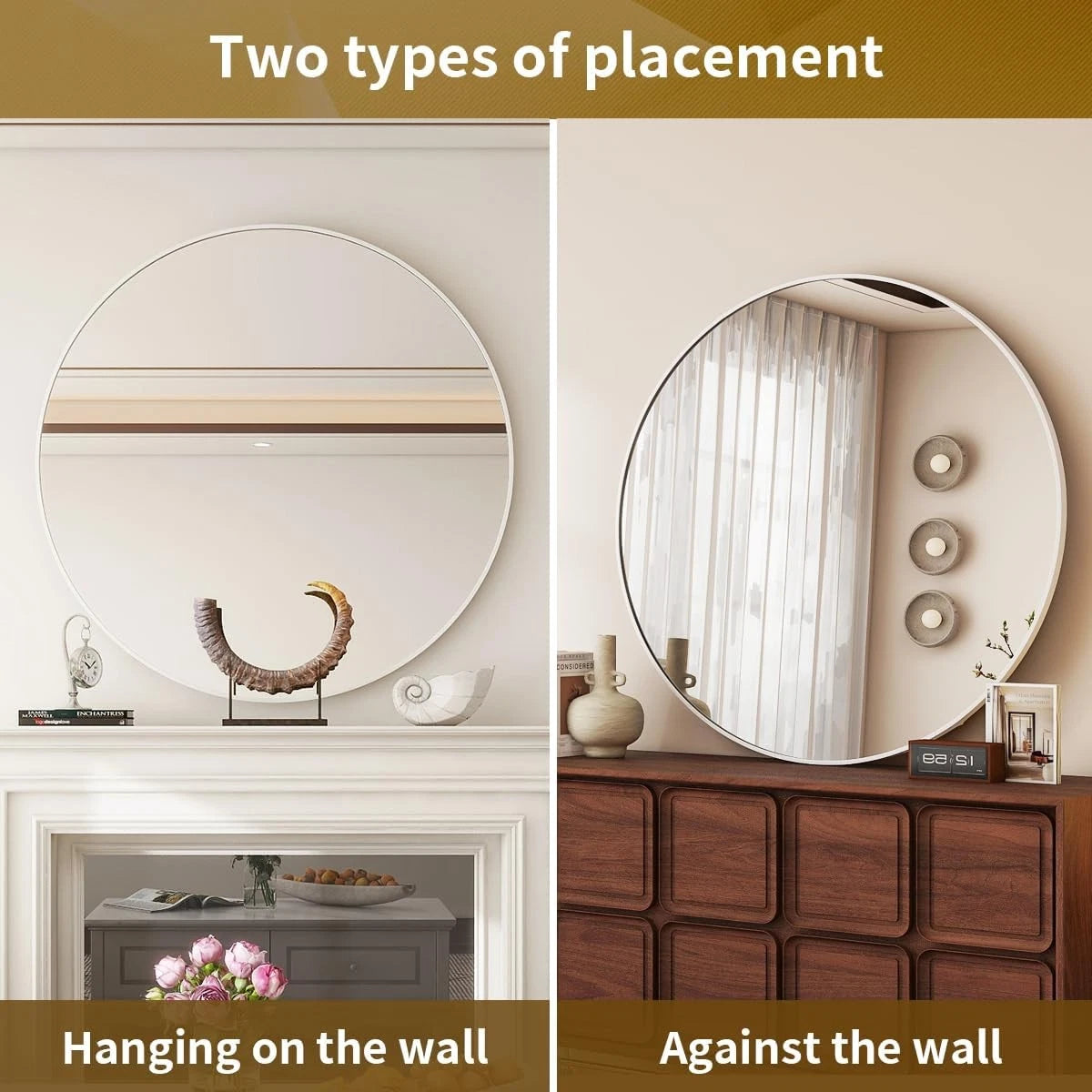 White Round Mirror, 30 Inch Bathroom Mirror with Metal Frame 07FC0E-D4 - KOEEK