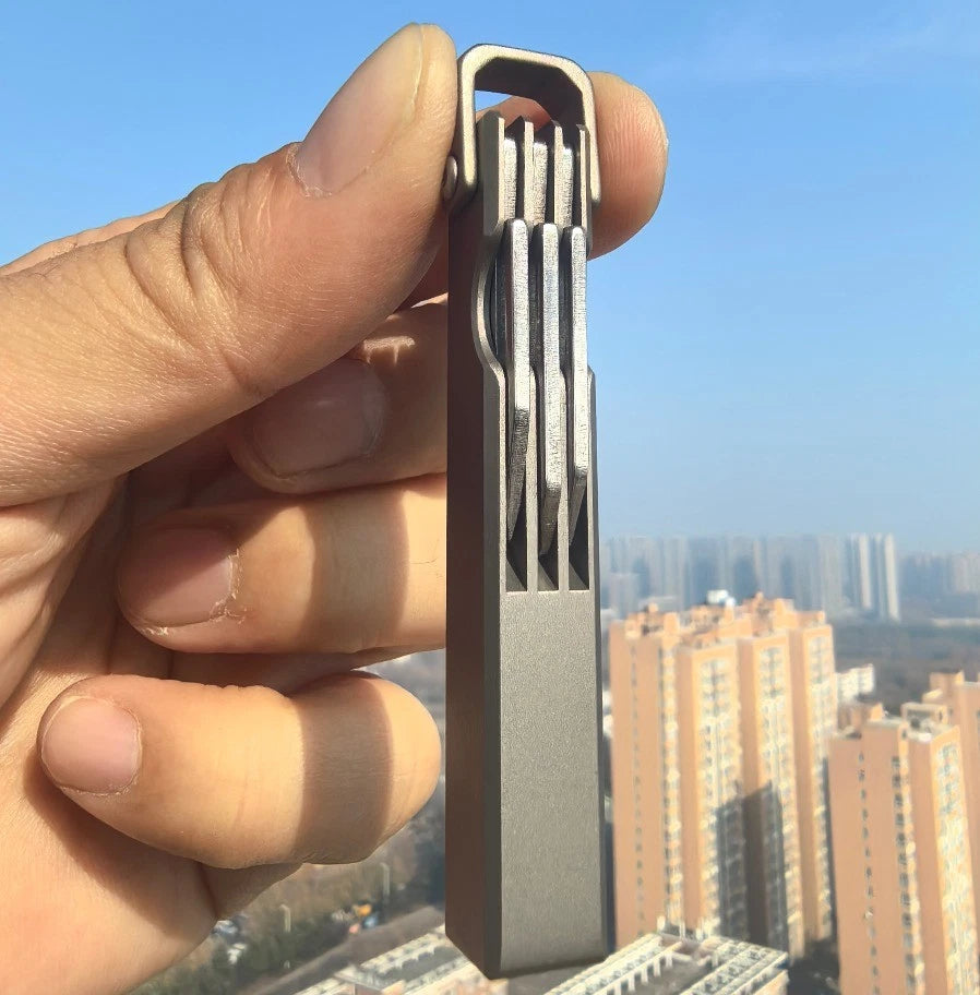 4-in-1 Compact Titanium Survival Tool Keychain with Saw Whistle and Pry Bar 07FC0E-D4 - KOEEK