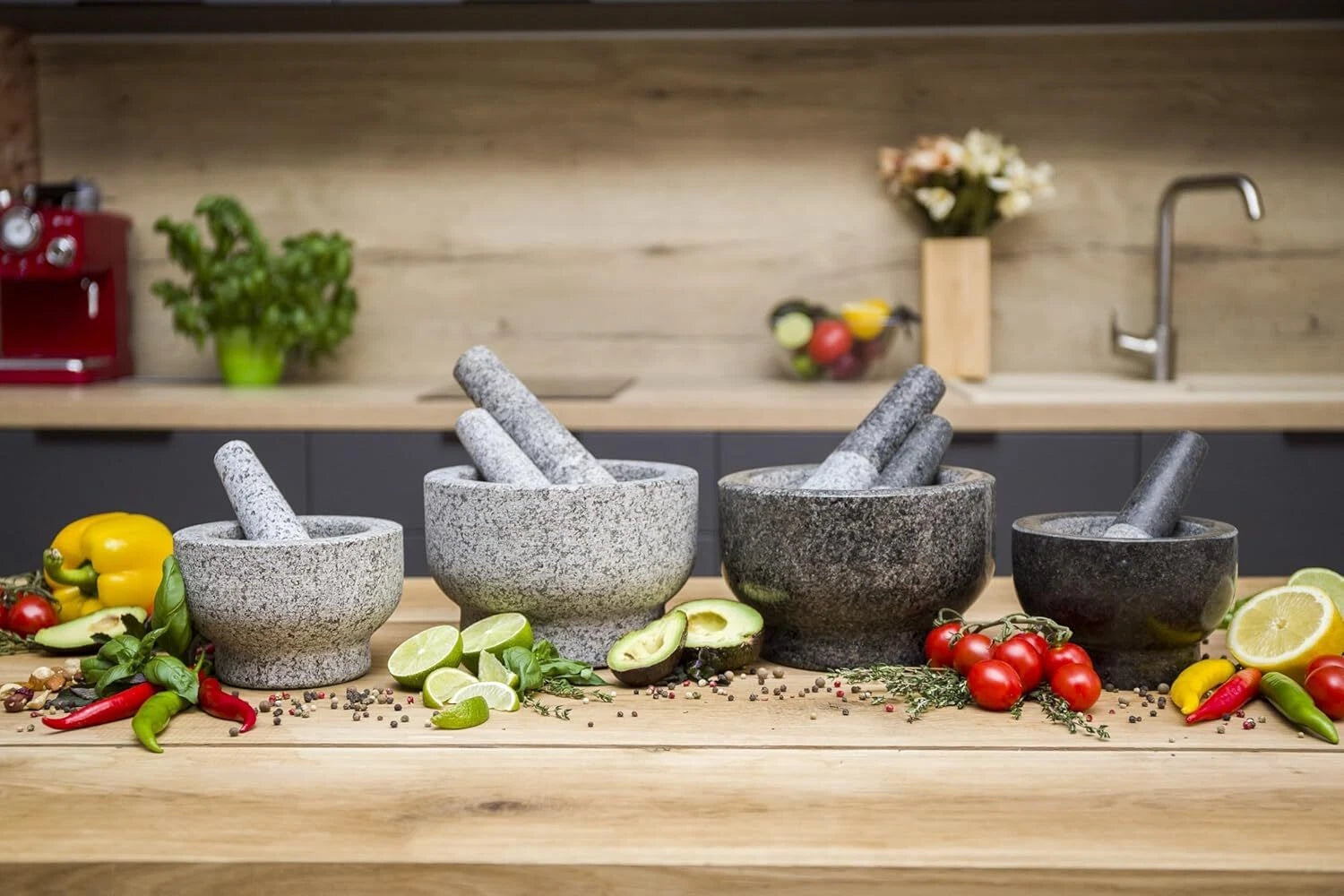 Mortar and Pestle Set - 6 Inch - 2 Cup Capacity - Unpolished Heavy Granite 07FC0E-D4 - KOEEK