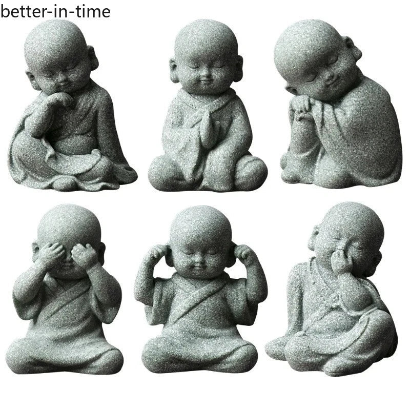 1Pc Buddhist Monks Figurine Buddha Stone Statue Chinese Fengshui Zen Decoration 07FC0E-D4 - KOEEK