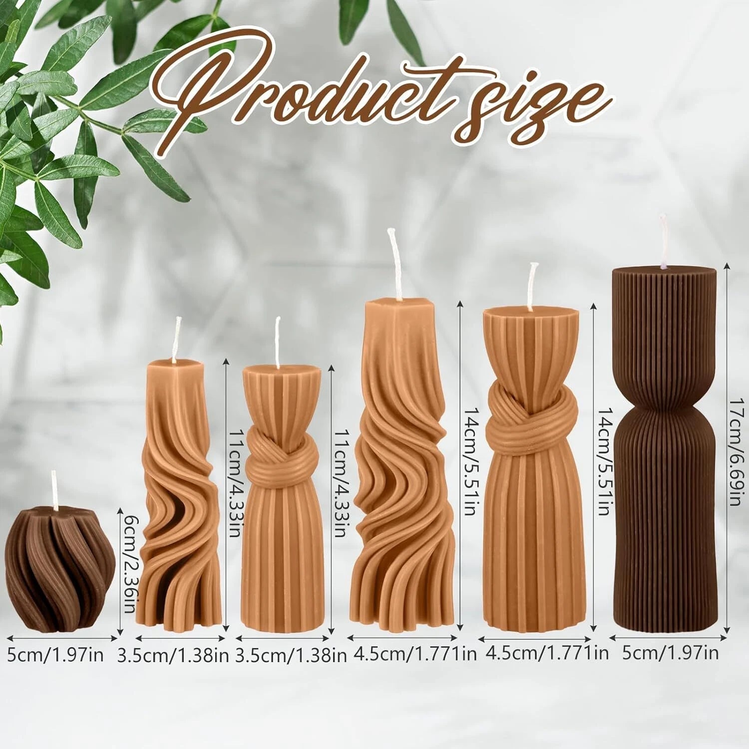 6 Pcs Small Pillar Candles Aesthetic Candles Modern Ribbed Candle Set (Brown) 07FC0E-D4 - KOEEK