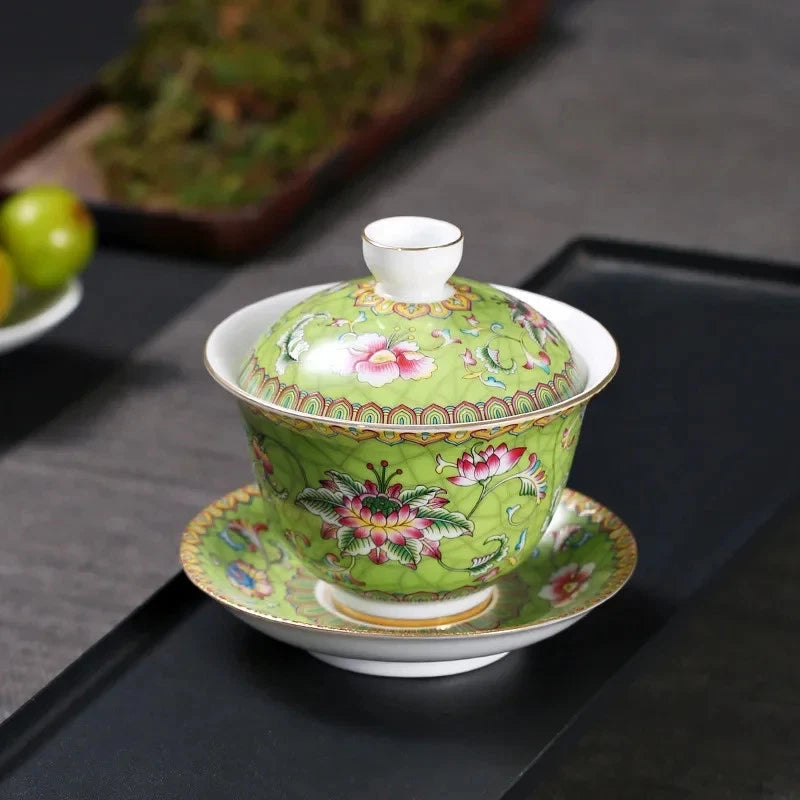 180ml Jingdezhen Porcelain Handpainted Enamel Gaiwan Tea Tureen Kungfu Teaware 07FC0E-D4 - KOEEK