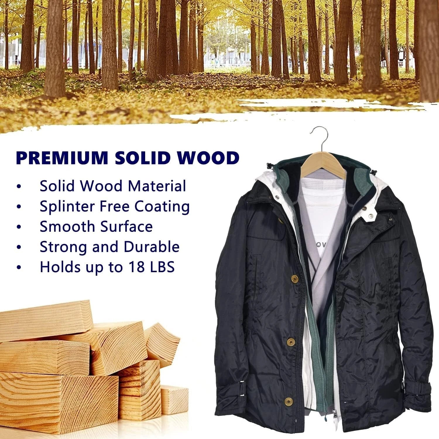 30 Pack Wooden Hanger, Natural Wooden Suit Hanger with Non-Slip Trouser Bar 07FC0E-D4 - KOEEK
