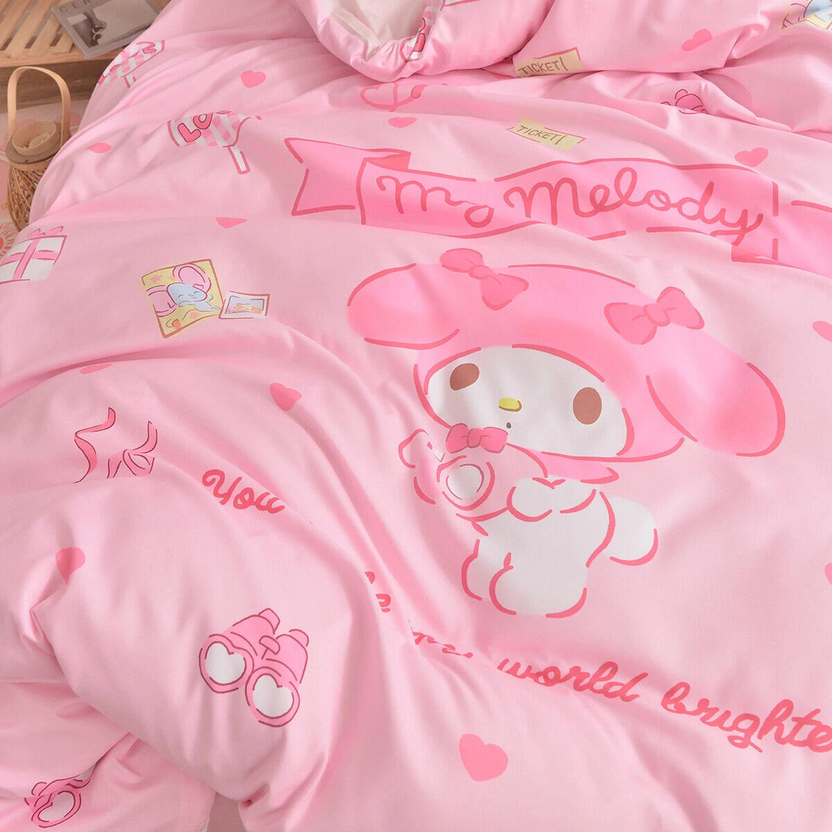 Kurami My Melody Cinnamoroll Cartoon Bedding Set Quilt Sheet Cover Pillow Case 07FC0E-D4 - KOEEK