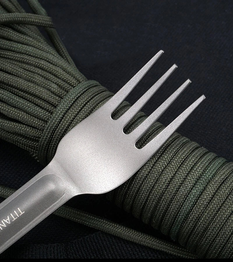 Pure Titanium Tableware Spoon +Fork Portable Outdoor Camping Travel EDC Tool 07FC0E-D4 - KOEEK