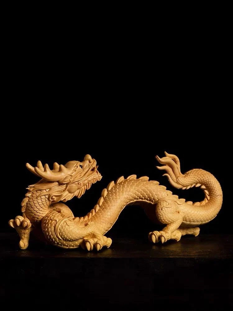 10cm Boxwood Zodiac Dragon Wood Carving Chinese Style Desk Decor 07FC0E-D4 - KOEEK