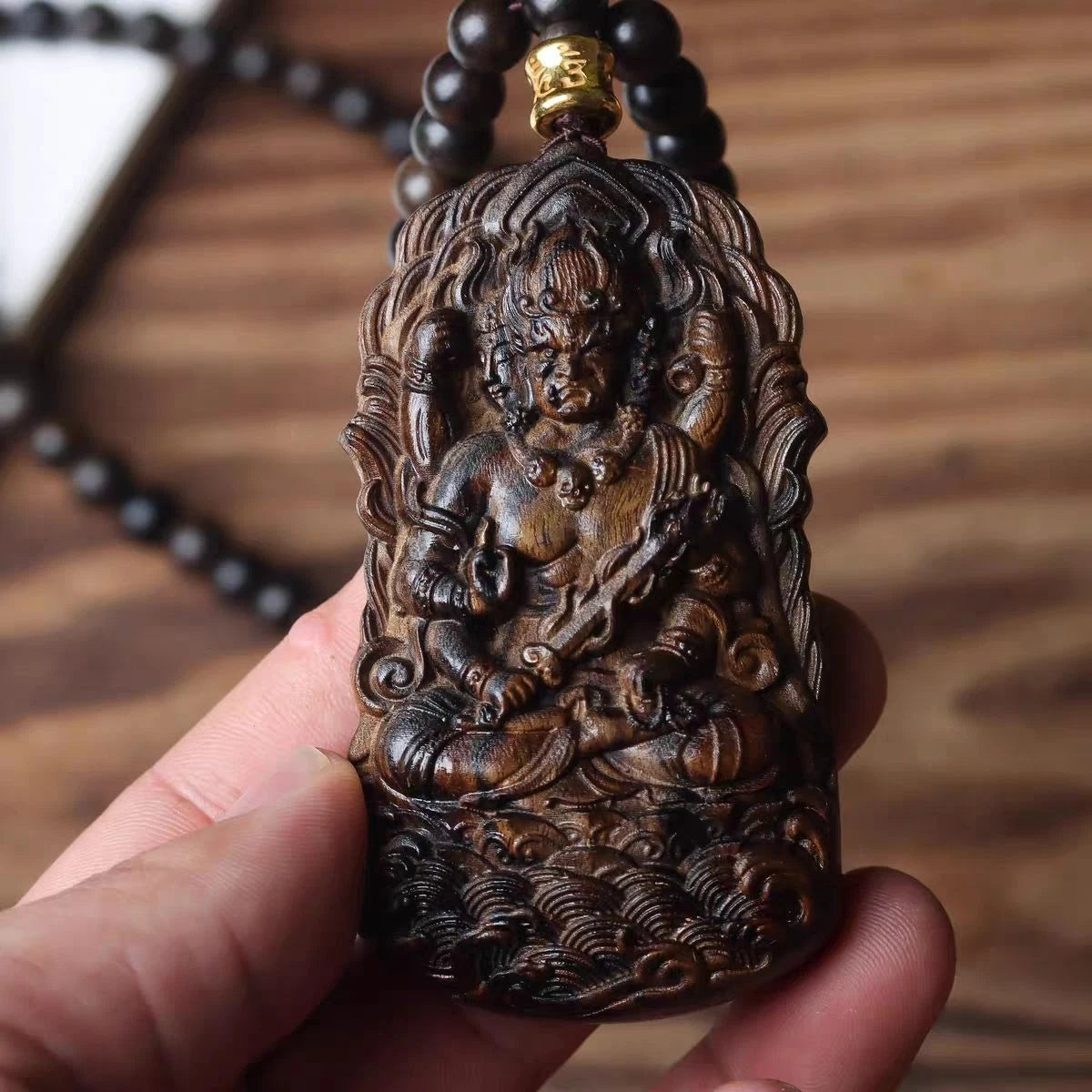 Nha Trang Agarwood Acala Pendant Necklace Zodiac Guardian Deity Charm 07FC0E-D4 - KOEEK
