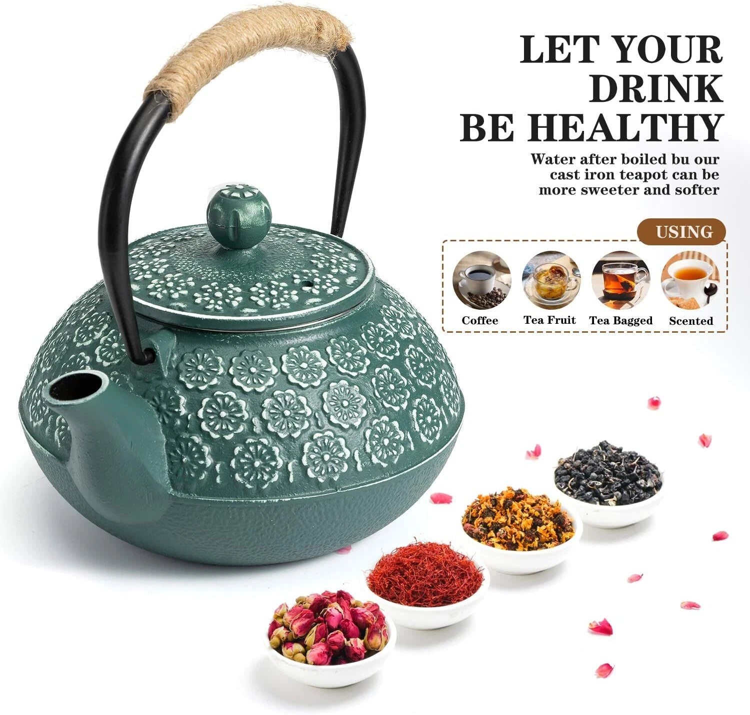 Cast Iron Teapot, 30oz/900ml Tetsubin Tea Pot with Infuser for Loose Leaf 07FC0E-D4 - KOEEK