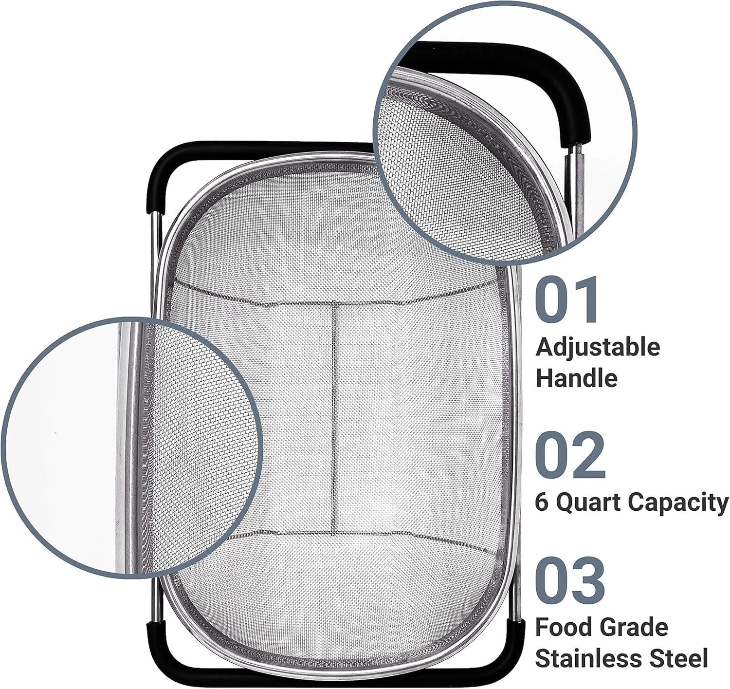 Over the Sink Colander Strainer Basket Stainless Steel, For Kitchen Sink 07FC0E-D4 - KOEEK