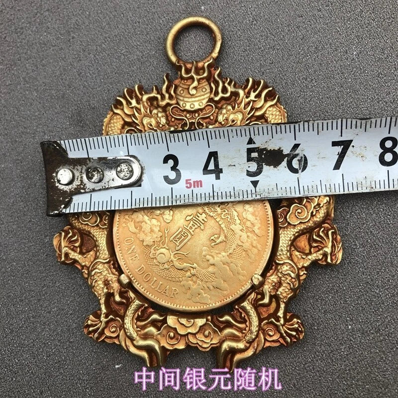 Gilding Pendant Double Dragon Copper Gilding Ornaments Gold Auspicious Pendant 07FC0E-D4 - KOEEK