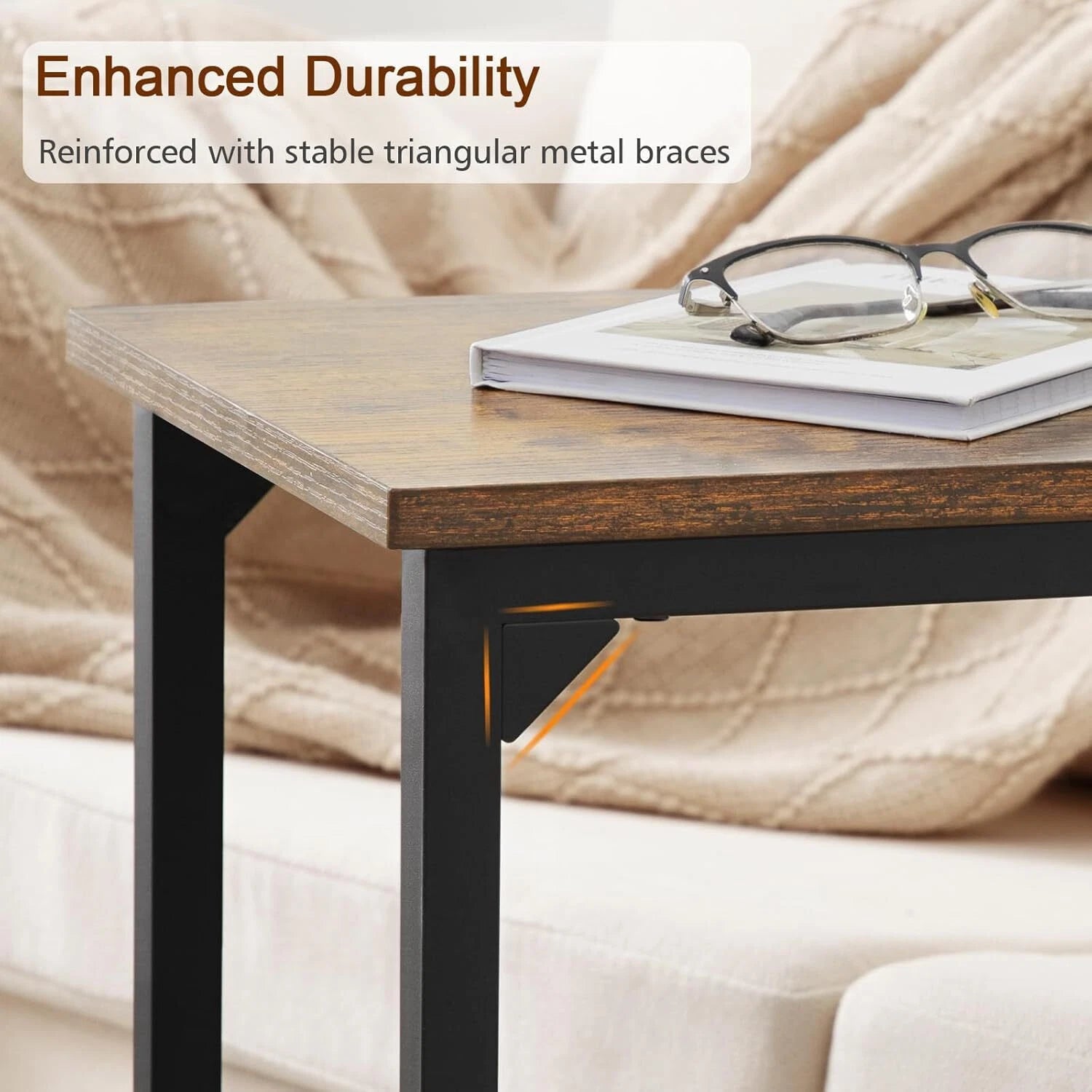 C Shaped End Tables, TV Trays Set of 2 for Living Room, Slide Under Couch Table 07FC0E-D4 - KOEEK