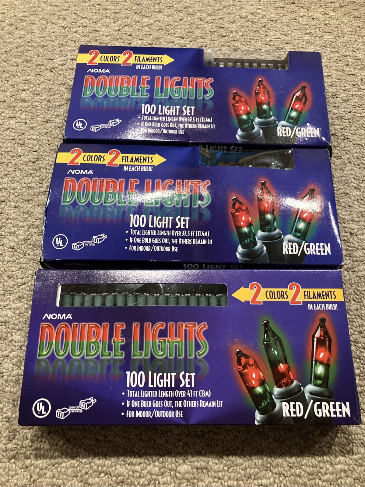 Noma Double Lights Red/Green 2 Colors 2 Filaments 100 Lights Lot of 3 NOMA - KOEEK