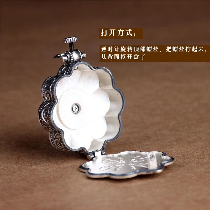 Lotus Eight Treasures Six Syllable Mantra Openable Amulet Box Ethnic Necklace 07FC0E-D4 - KOEEK