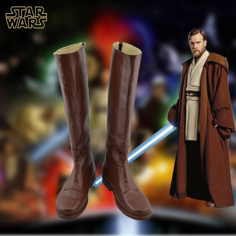 Star Wars Jedi Knight Obi-Wan Kenobi Boots PU Costume Cosplay Shoes Paty Props 07FC0E-D4 - KOEEK