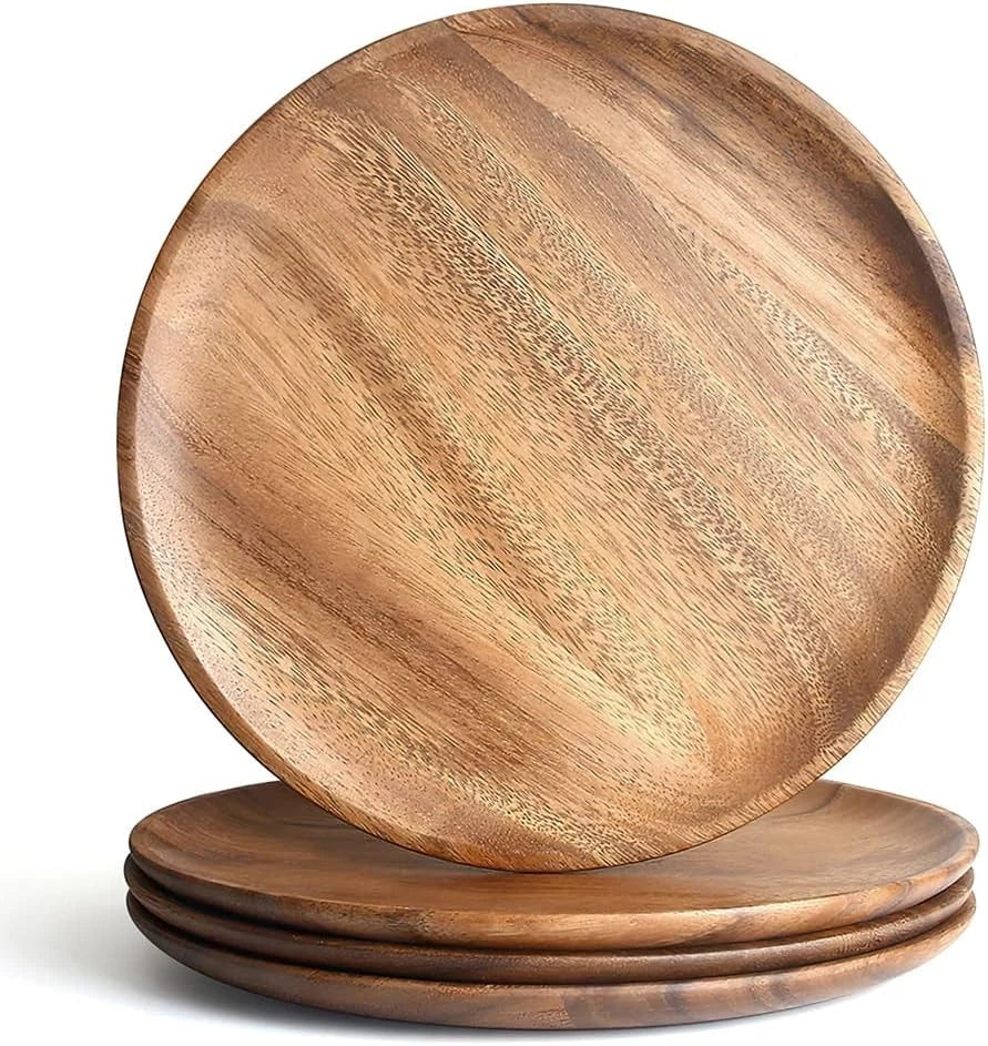 Wooden Dinner Plates, 11 Inch Round Wood Dinner Plates Set of 4 07FC0E-D4 - KOEEK