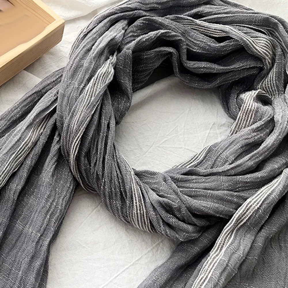 Cotton Linen Men's Scarf Autumn Winter Striped Tassel Scarves Shawl Wrap Unisex 07FC0E-D4 - KOEEK