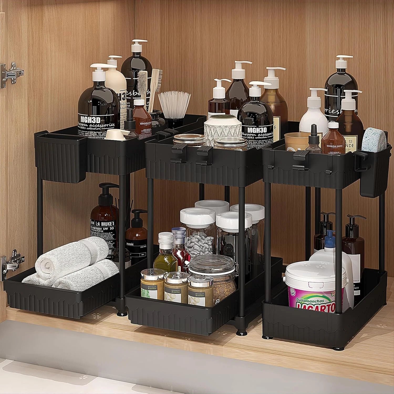 3 Pack Under Sink Organizer,2-Tier Multi-Use Kitchen Bathroom Organizers Storage 07FC0E-D4 - KOEEK