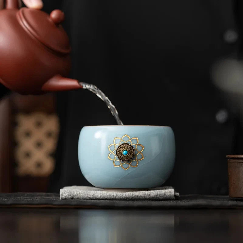 120ml Ceramic Ru Kiln Tea Drinking Cup Crackle Glaze Master Cup Kung Fu Tea Set 07FC0E-D4 - KOEEK