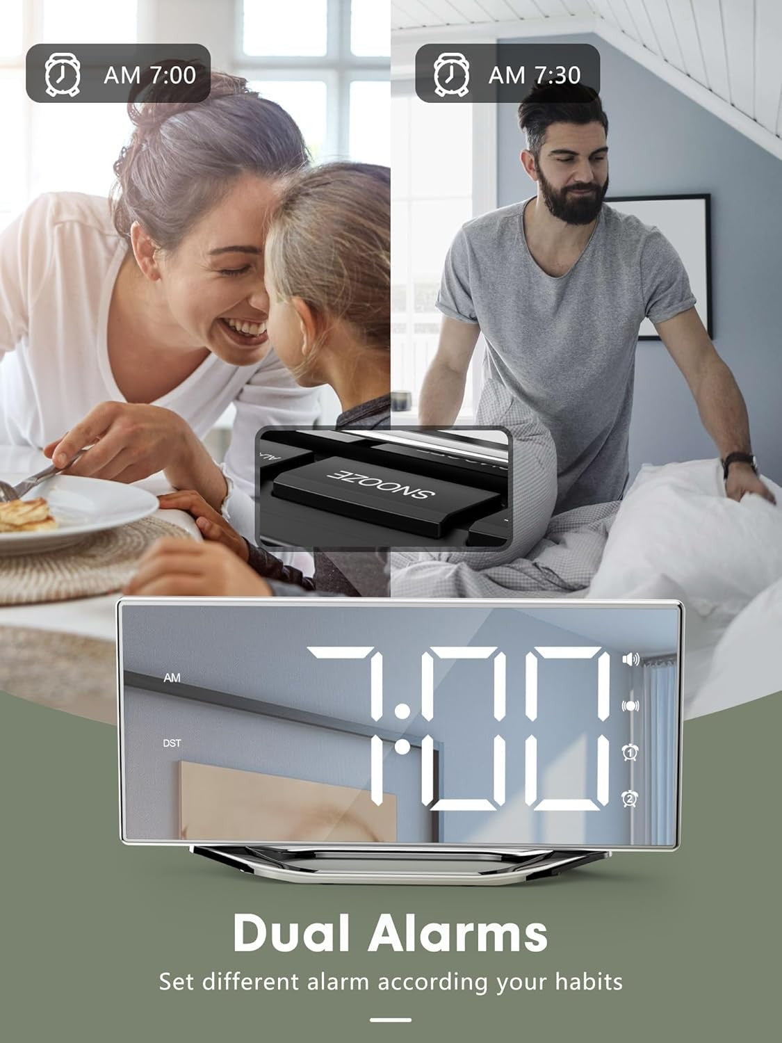 new Extra Loud Vibrating Alarm Clock Normal Size, Silver Surface(with Bed Shaker)