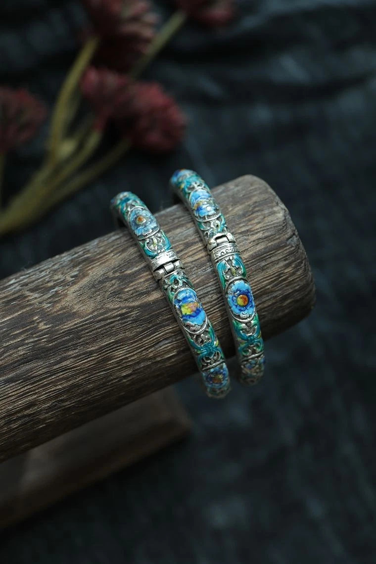 Ethnic Style Women's Exquisite Cloisonn É Buckle Flower Bracelet 07FC0E-D4 - KOEEK