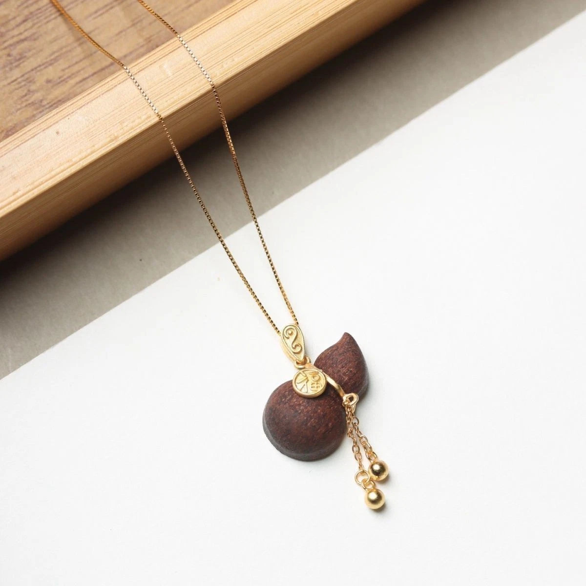 Chinese Style Wooden Gourd Pendant Necklace Simple Fashion Women 07FC0E-D4 - KOEEK