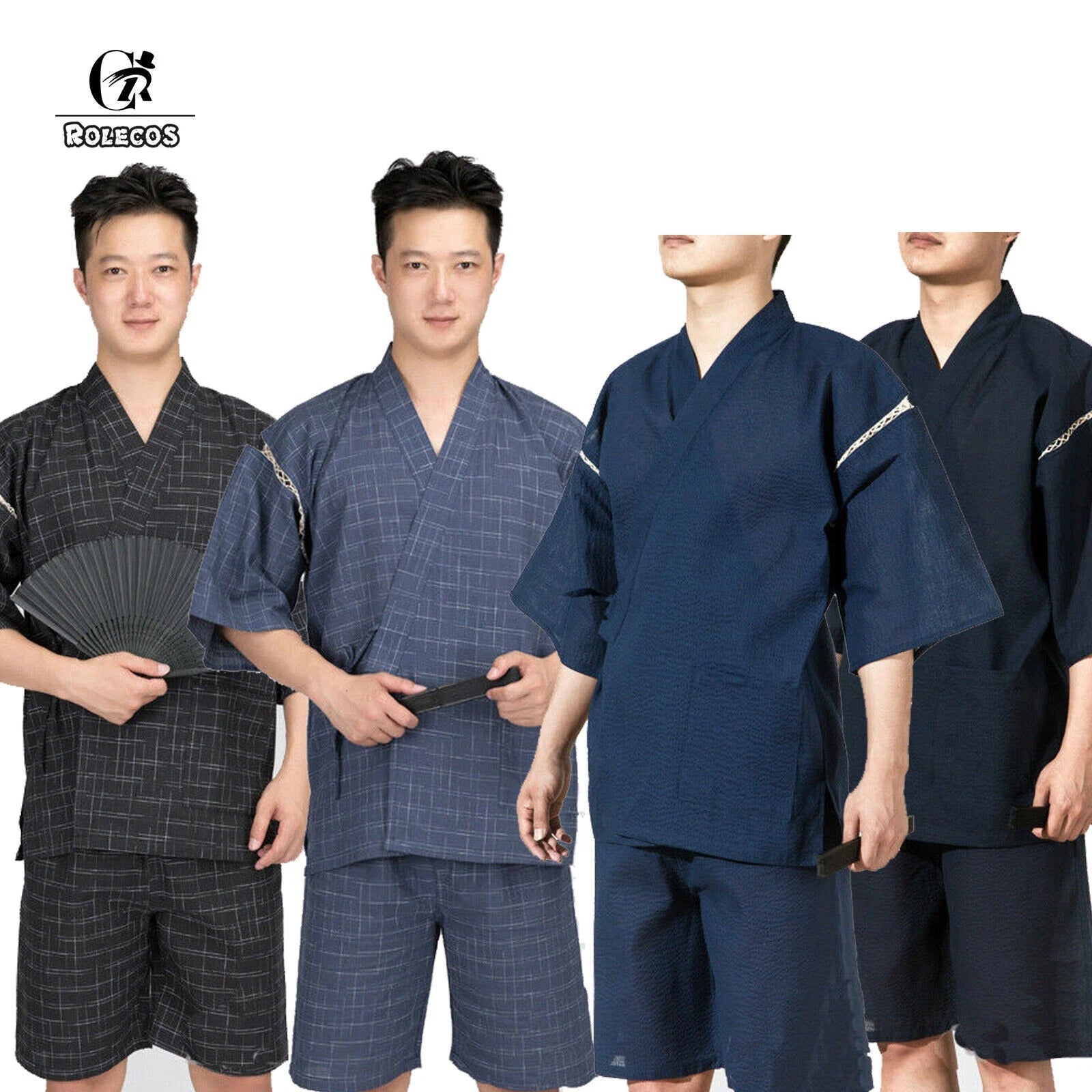 Japanese Mens Pajamas Sets Loungewear Jinbei Kimono Short Sleeve Pants Sleepwear 07FC0E-D4 - KOEEK