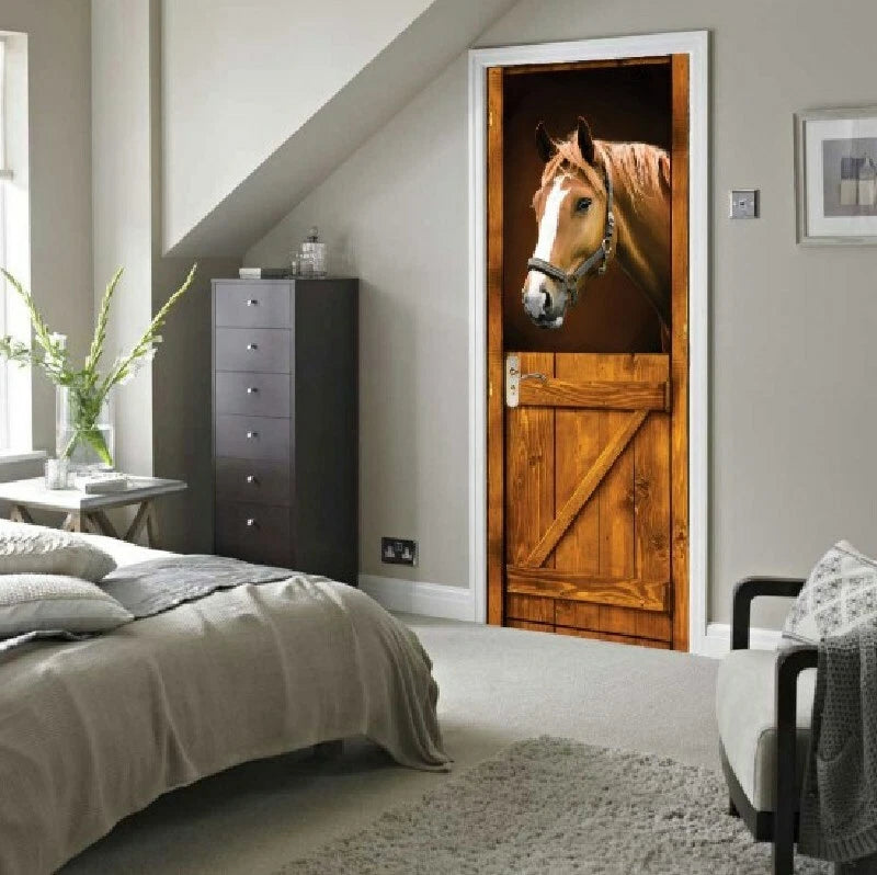 3D Ancient Rustic Barn Door Sticker Decal Self-adhesive Wrap Mural Home Decor 07FC0E-D4 - KOEEK
