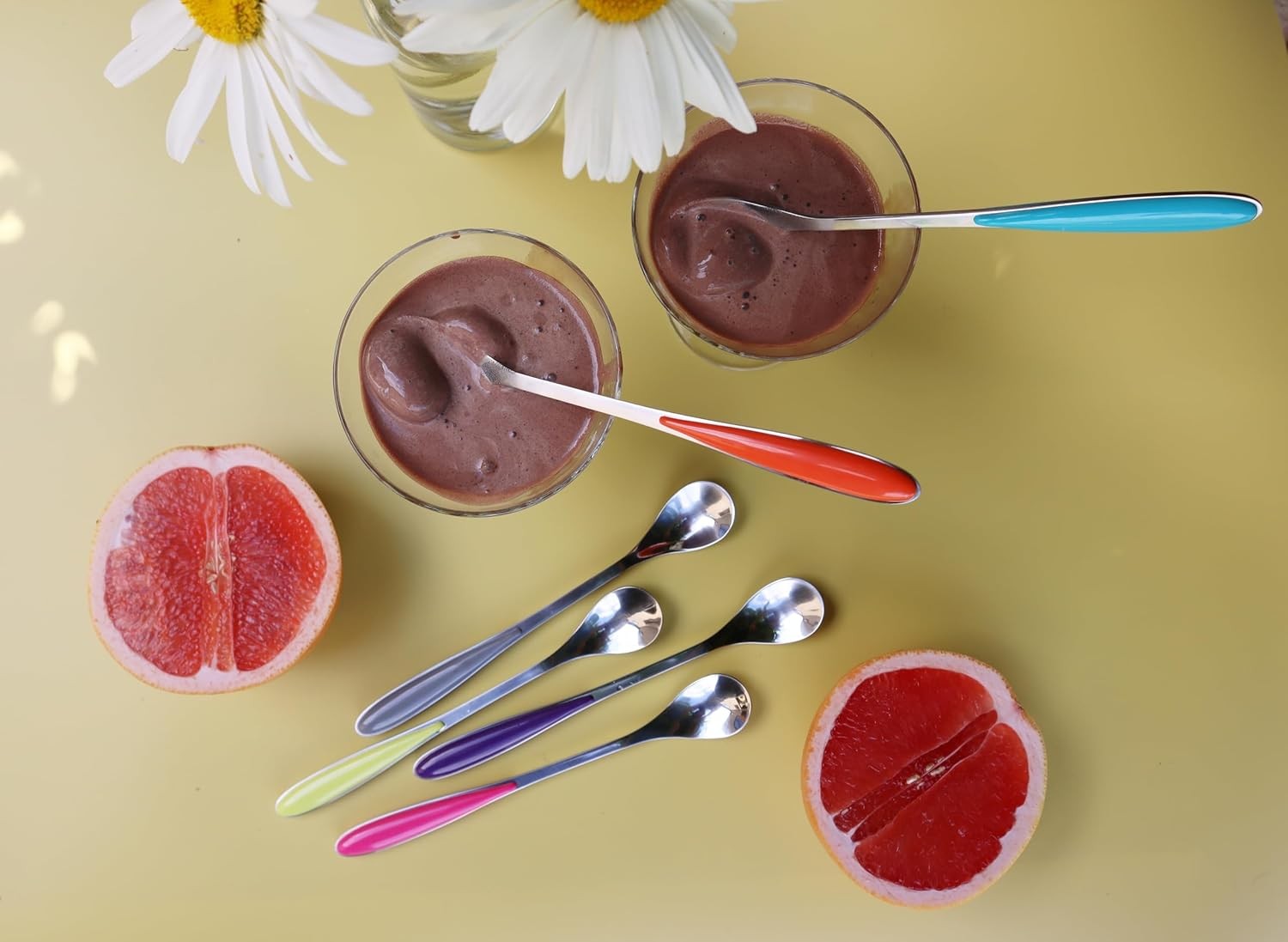 used Exzact Ice-cream Sundae Spoons 6pcs Stainless Steel Assorted Colours - EXZACT - KOEEK