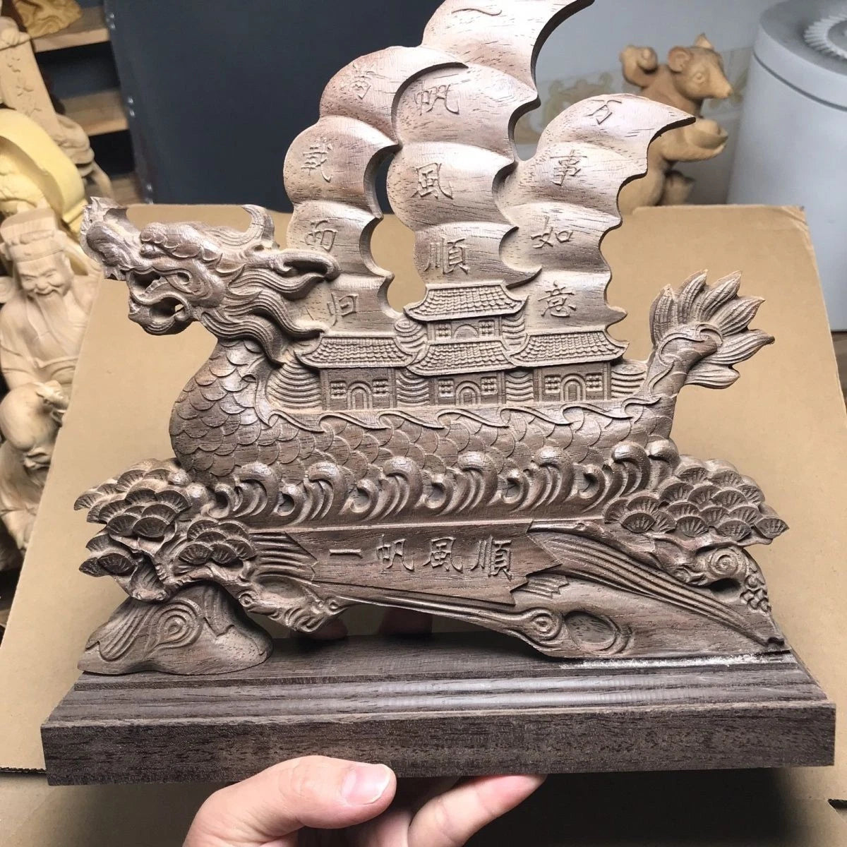 24cm Vietnamese Agarwood Zhuang Dragon Boat Feng Shui Sailing Figurine Decor 07FC0E-D4 - KOEEK