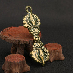 3.1"Vintage Brass China Golden Buddha's Demon-Dispelling Staff Pendant Amulet 07FC0E-D4 - KOEEK