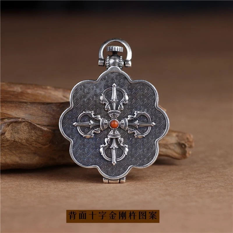 Lotus Eight Treasures Six Syllable Mantra Openable Amulet Box Ethnic Necklace 07FC0E-D4 - KOEEK