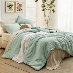 King Size Sage Green Comforter Set, 7 Piece Lightweight King Size Bedding Set 07FC0E-D4 - KOEEK