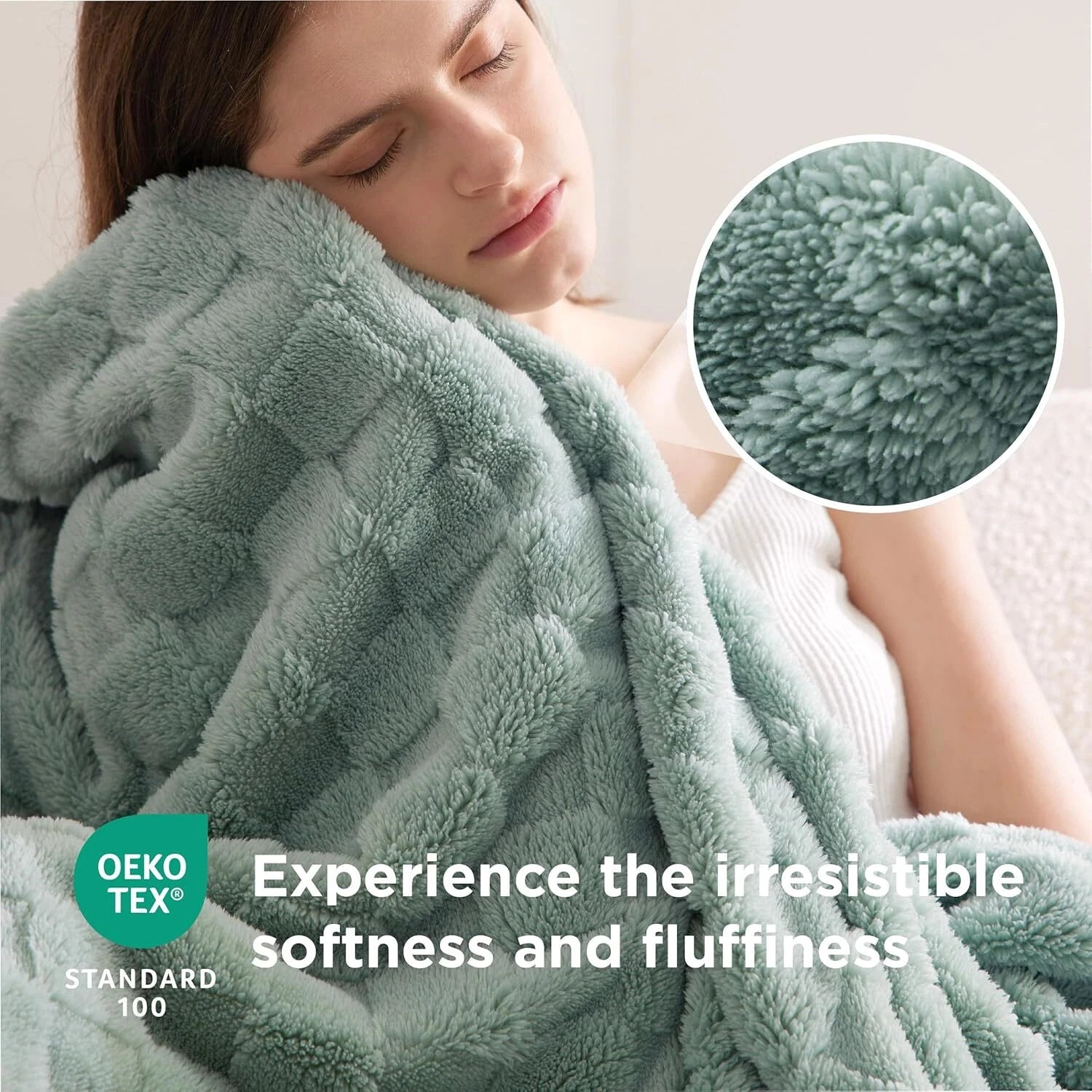 Sage Green Fleece Blanket for Couch - Checkered Throw Blanket for Women 07FC0E-D4 - KOEEK