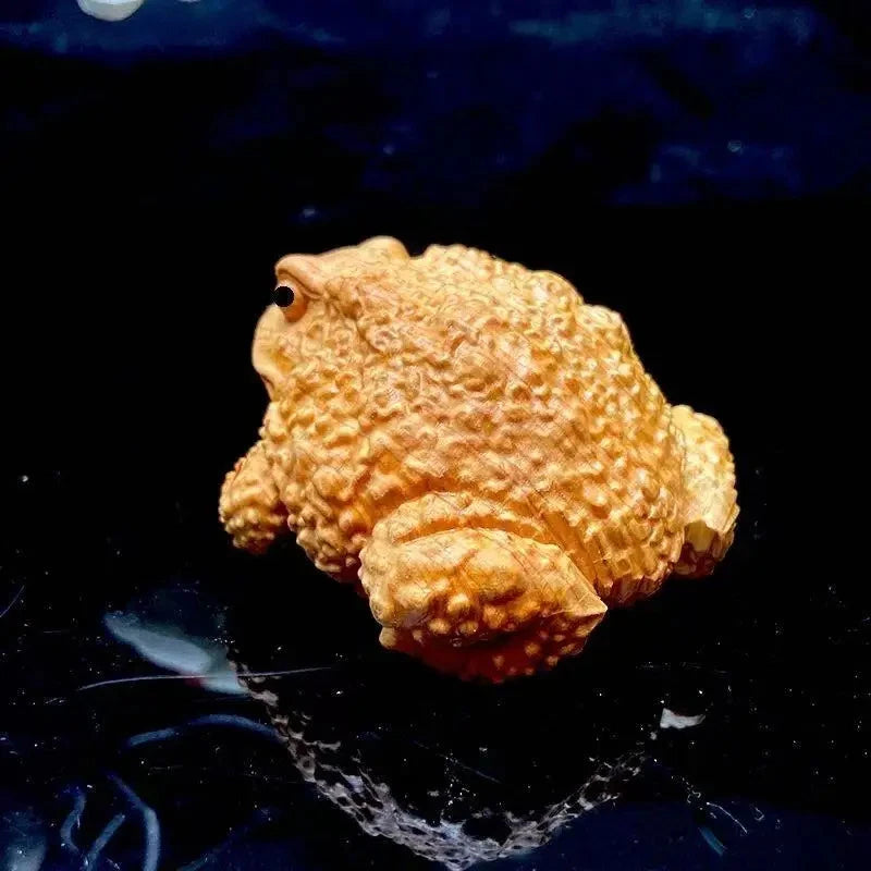 6.7cm Cypress Golden Toad Hand-carved Statue Chinese Mascot Wealth Luck Ornament 07FC0E-D4 - KOEEK