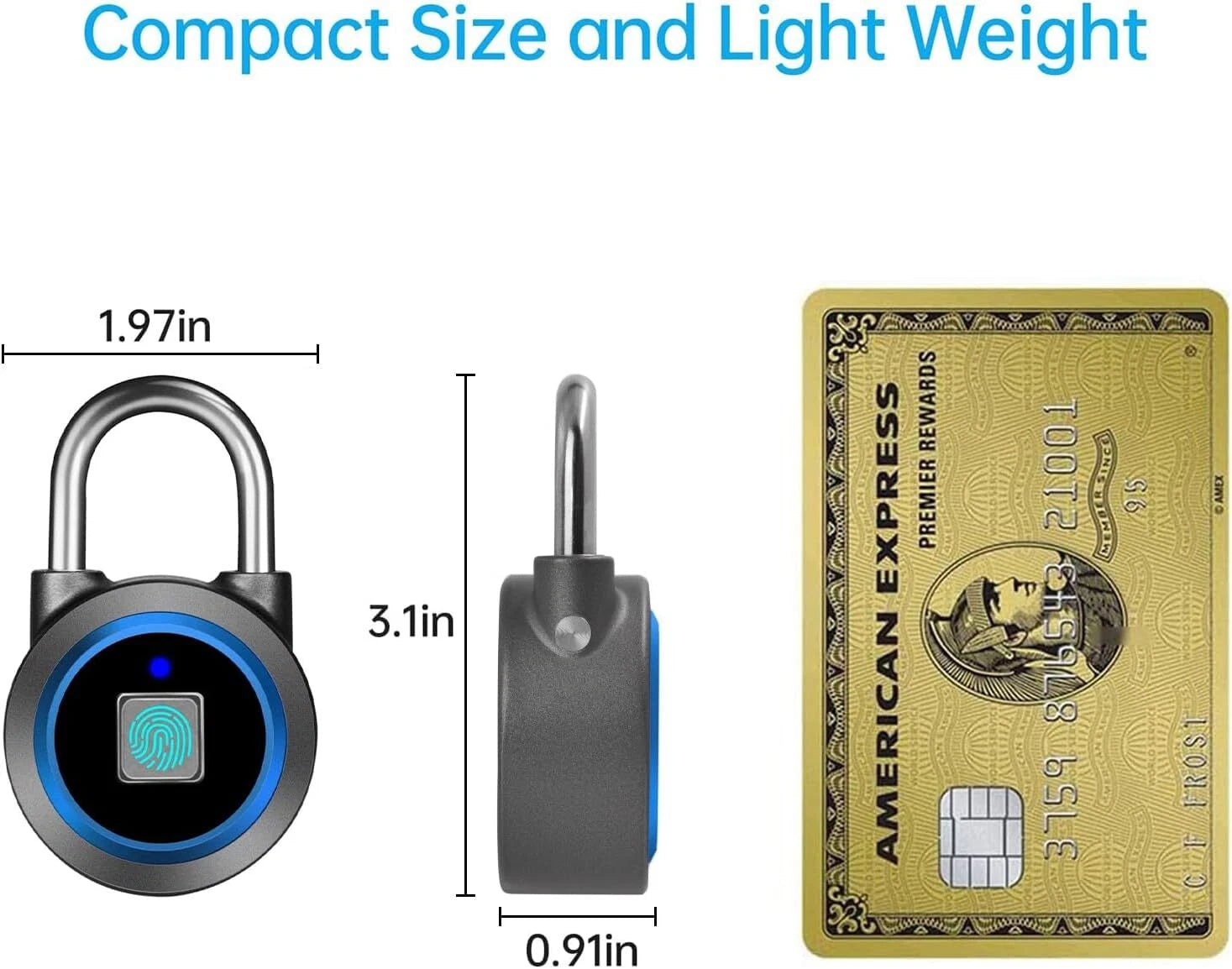 Fingerprint Padlock, Bluetooth Lock, Mobile APP, Smart Padlock, Waterproof, Blue 07FC0E-D4 - KOEEK
