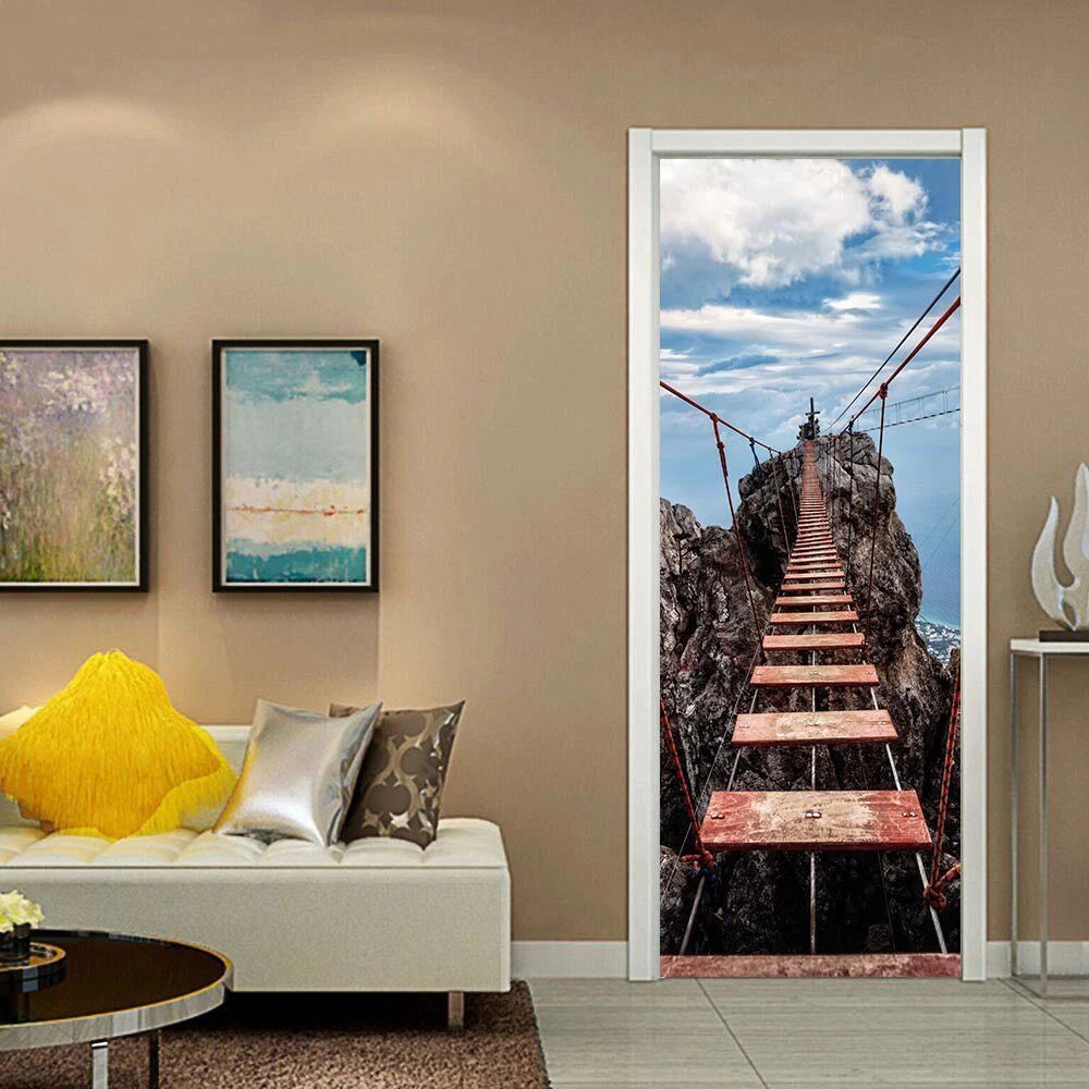 Drawbridge 3D Self Adhesive Bedroom Door Wrap Mural Wall Stickers Home Decals 07FC0E-D4 - KOEEK