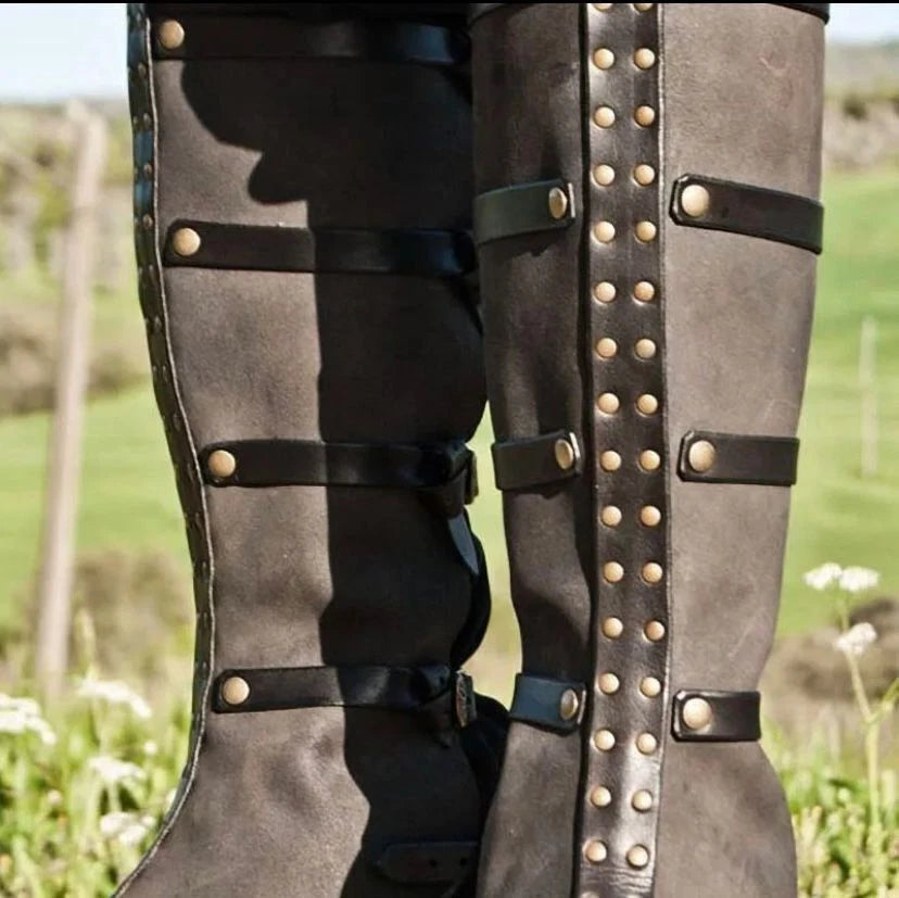 Tradition Men Women Leather Greave Medieval Leg Calf Armor Adjust Shoes Cover 07FC0E-D4 - KOEEK