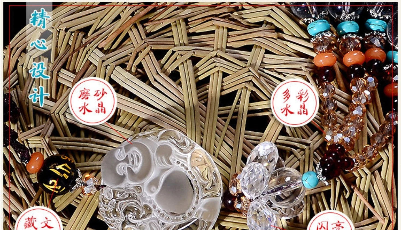 White Crystal Hanging Pendant Maitreya Laughing Buddha Car Interior Ornament 07FC0E-D4 - KOEEK