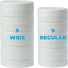 18 Pack White Plastic Mason Jar Lids with Silicone Rings,9 Wide Mouth &9 Regular 07FC0E-D4 - KOEEK