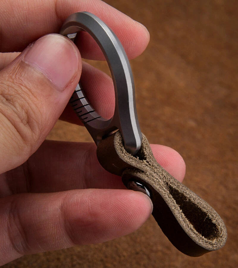 EDC Titanium Alloy + Leather Keychain Portable Removable Key Ring Pendant Tool EDC - KOEEK