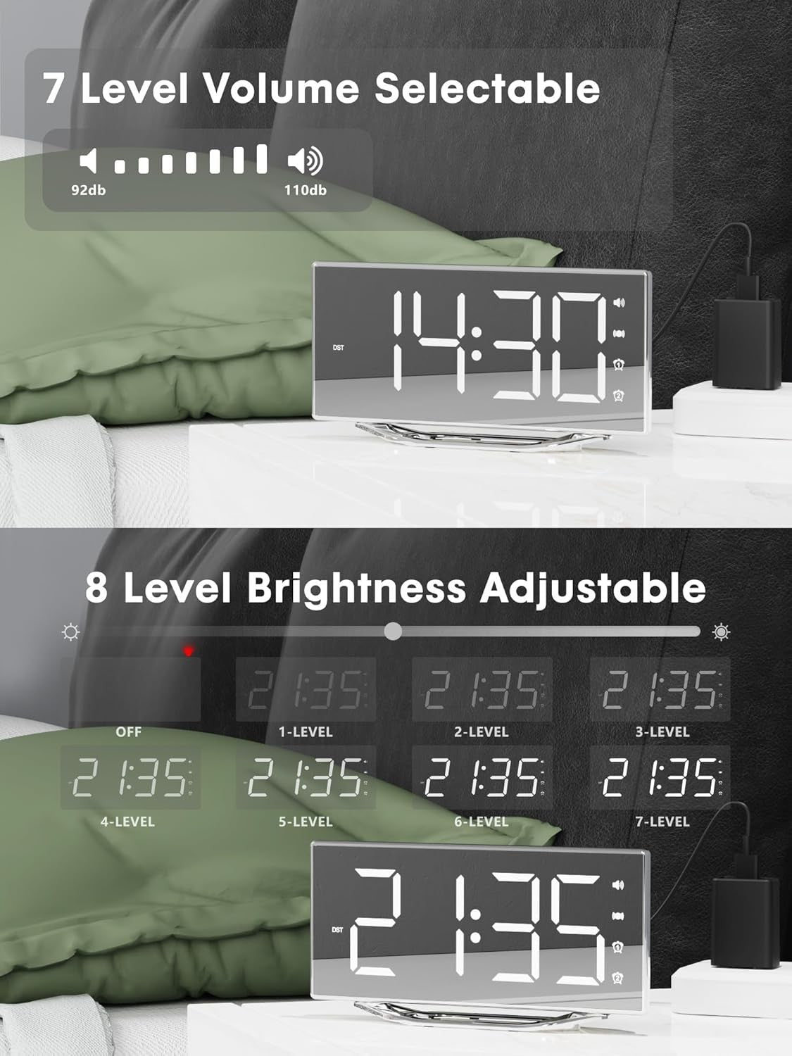 new Extra Loud Vibrating Alarm Clock Normal Size, Silver Surface(with Bed Shaker) 07FC0E-D4 - KOEEK