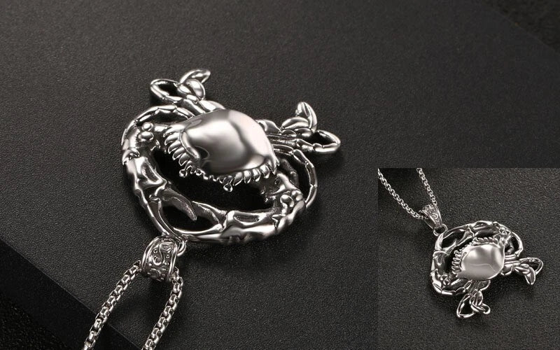 1 PC Men's Stainless Steel Amulet luck Crab Necklace Pendant w/ Chain 23.6" 07FC0E-D4 - KOEEK